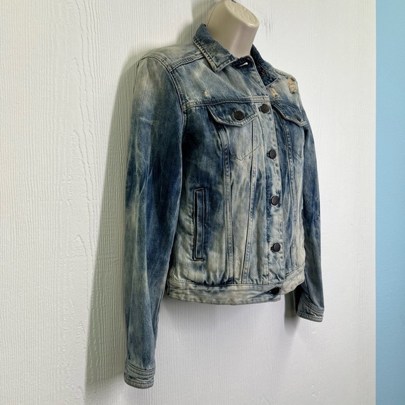 Express - Distressed Button Up Stonewashed Long Sleeve Jean Jacket Size XS - Picture 3 of 12